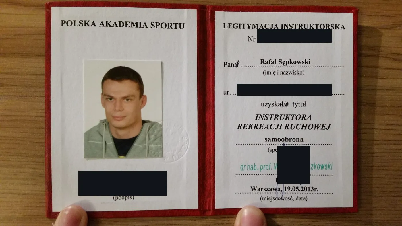 Legitymacja instruktorska ze specjalnością samoobrona