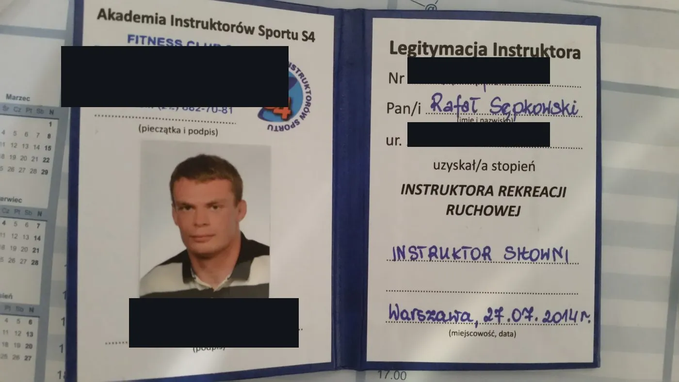 Legitymacja instruktora rekreacji ruchowej ze specjalnością instruktor siłowni